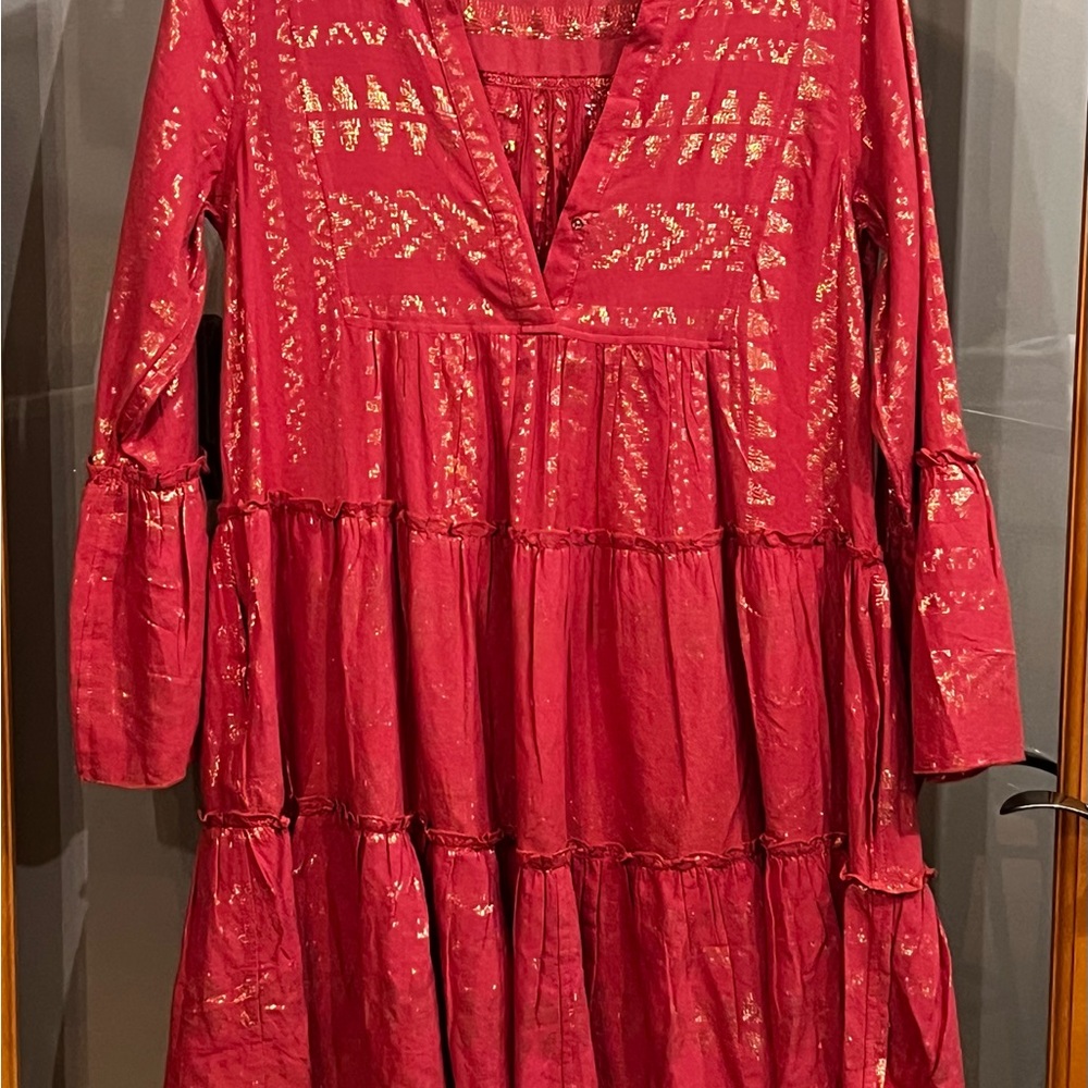 Elan Pink Tiered Tie Front Sundress with Bell Sleeves